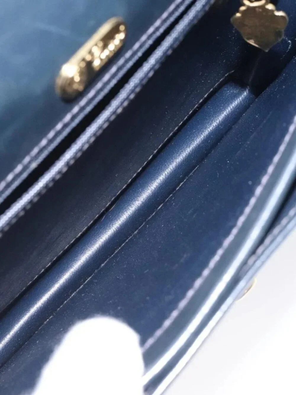 GUCCI Hand Bag Leather Navy Gold Auth - Picture 14 of 16